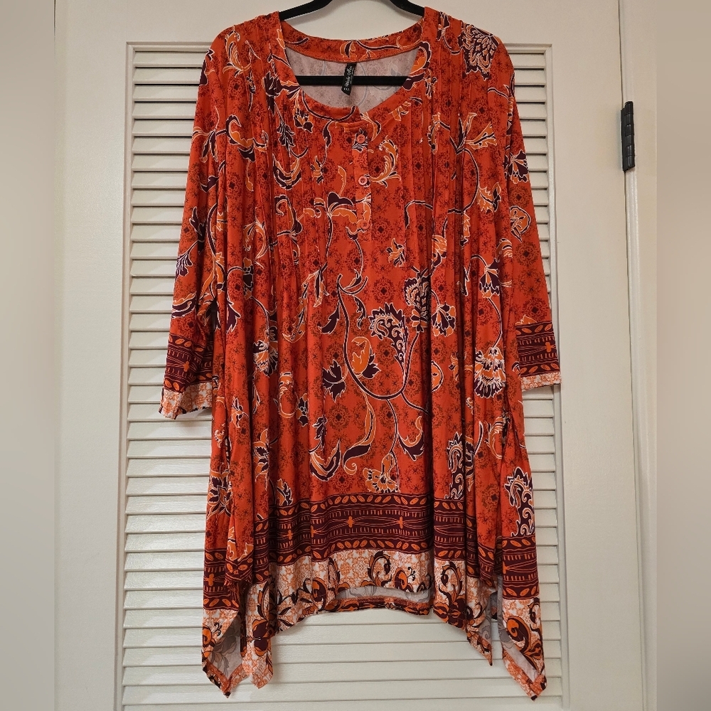 White Mark - (Plus-Size) Bohemian  Long-Sleeve Tunic Top With Pockets